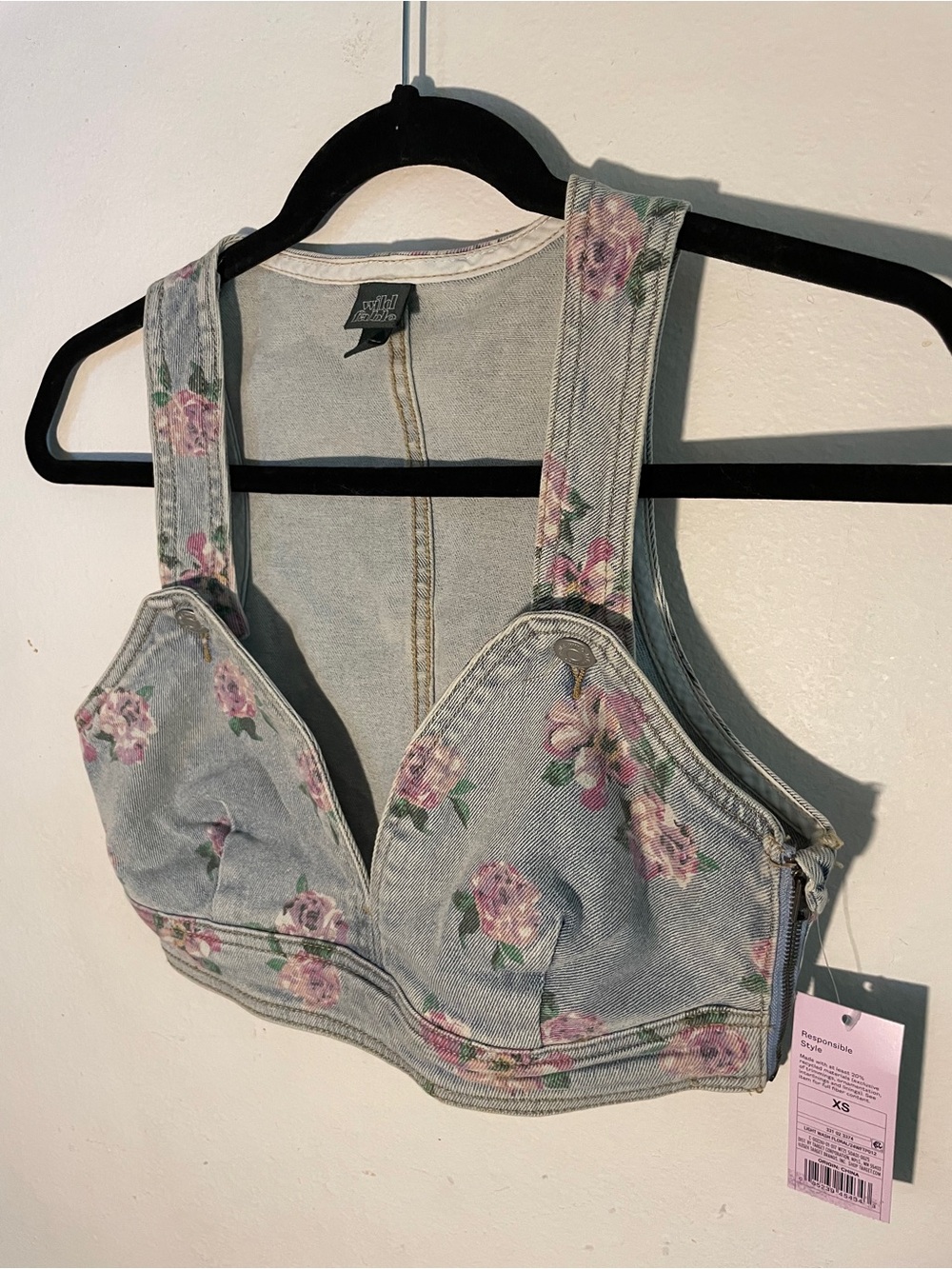 wild fable Light Blue Floral Denim Corset Crop Top